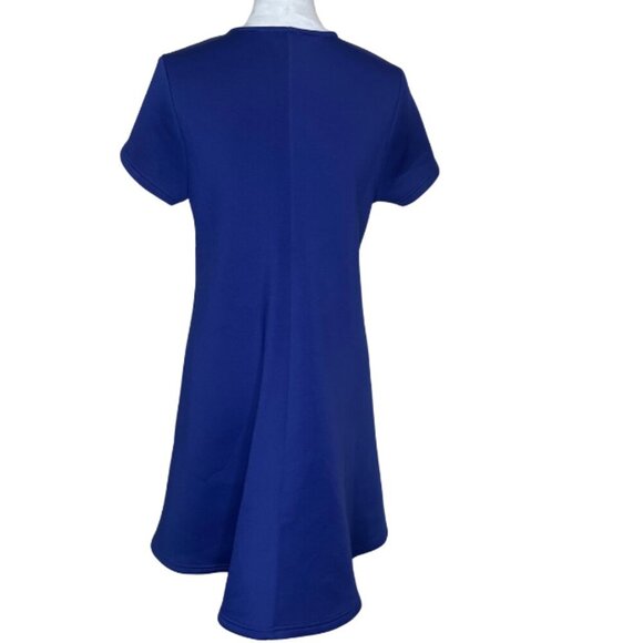 Tobi Women's Cobalt Blue Neoprene Swing Away Shift Low V-Neck Maxi Dress Sz L - Picture 4 of 10